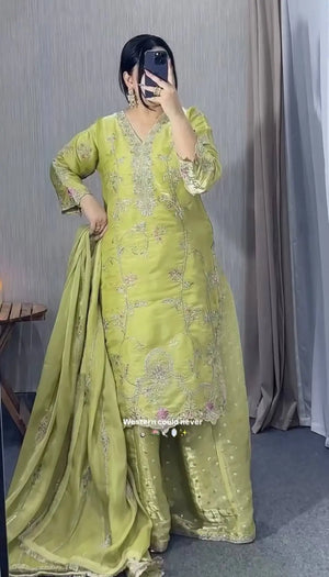 Lime Orgenza Silk Suit