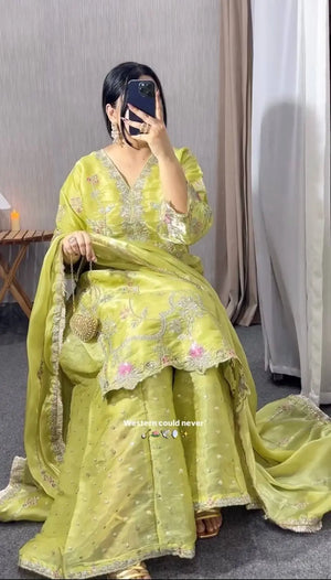 Lime Orgenza Silk Suit
