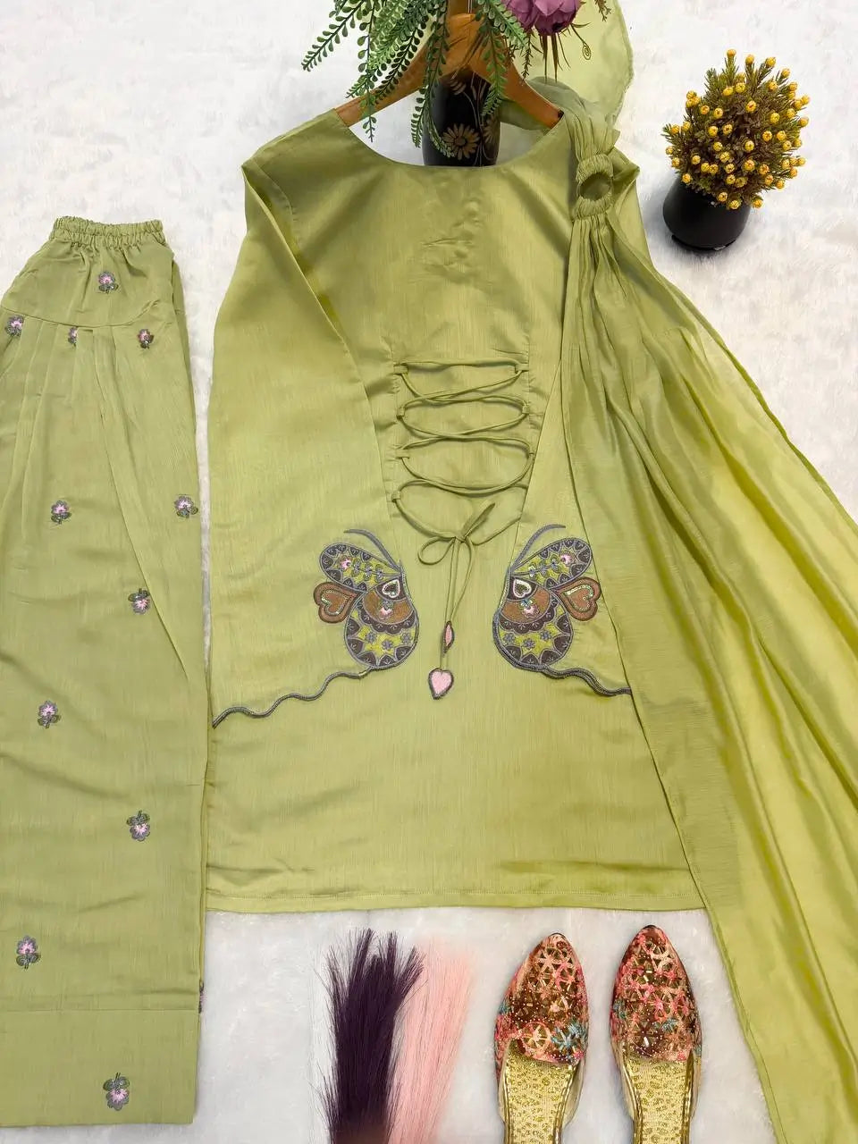 Lime Zari Sequin Farshi Suit