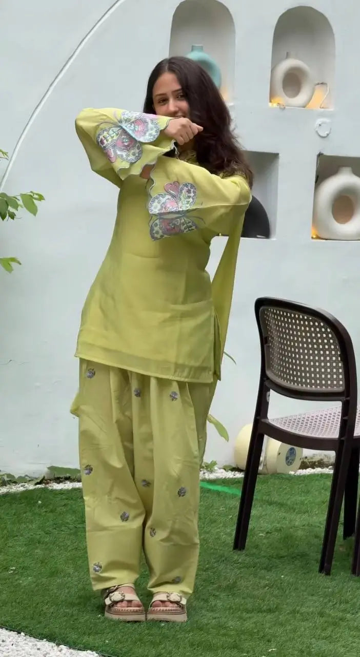 Lime Zari Sequin Farshi Suit