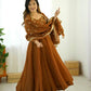 Luxe Crunchy Silk Embroidered Partywear Gown Pant Set