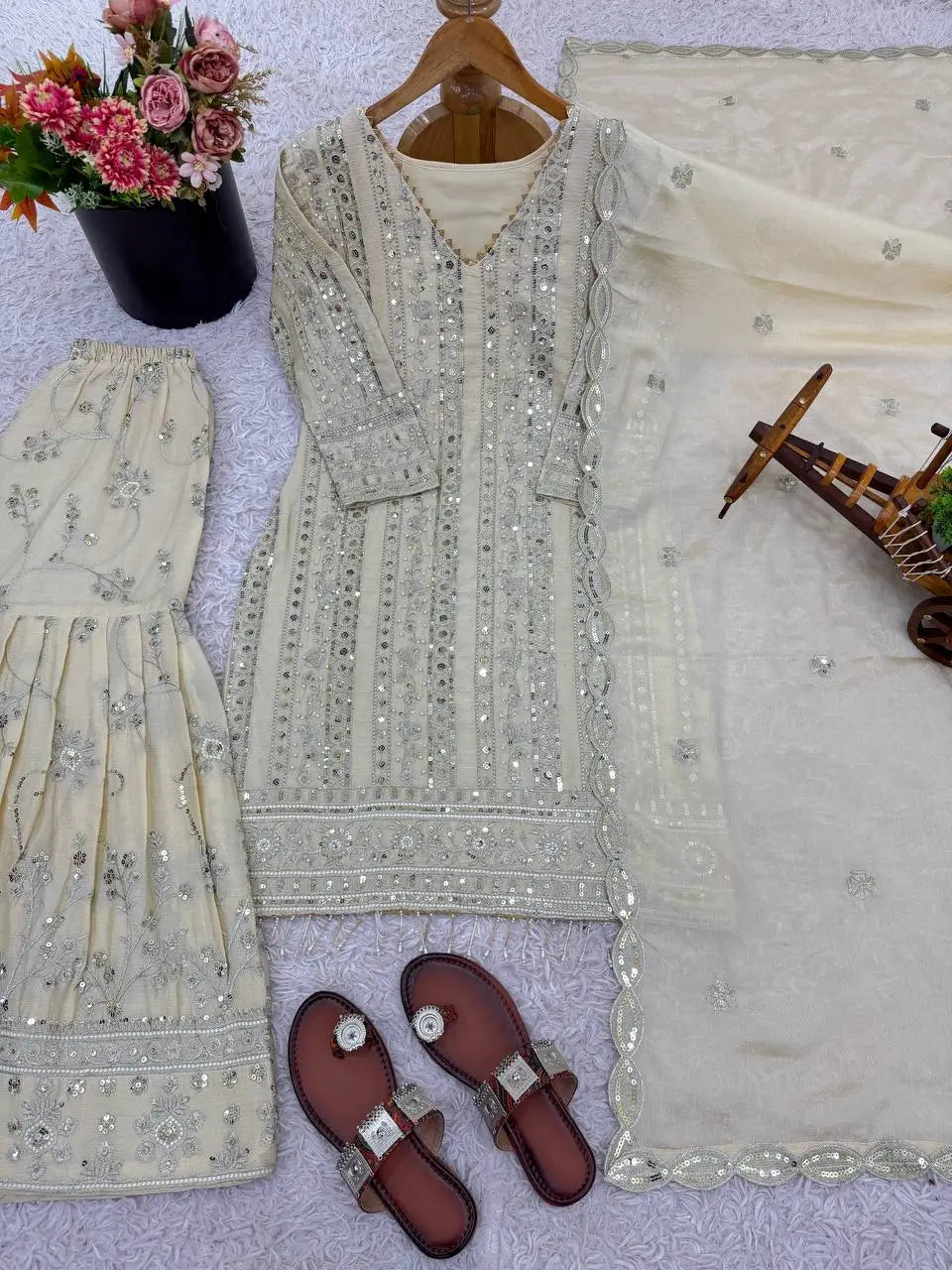Luxe Georgette Bollywood Style Embroidered Partywear Gharara Set