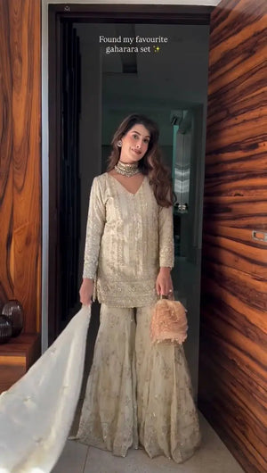 Luxe Georgette Bollywood Style Embroidered Partywear Gharara Set