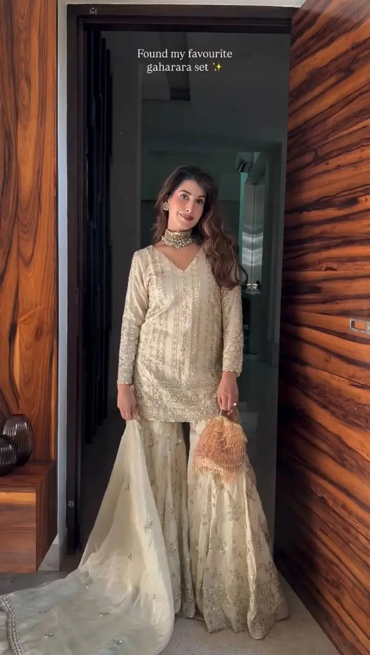 Luxe Georgette Bollywood Style Embroidered Partywear Gharara Set