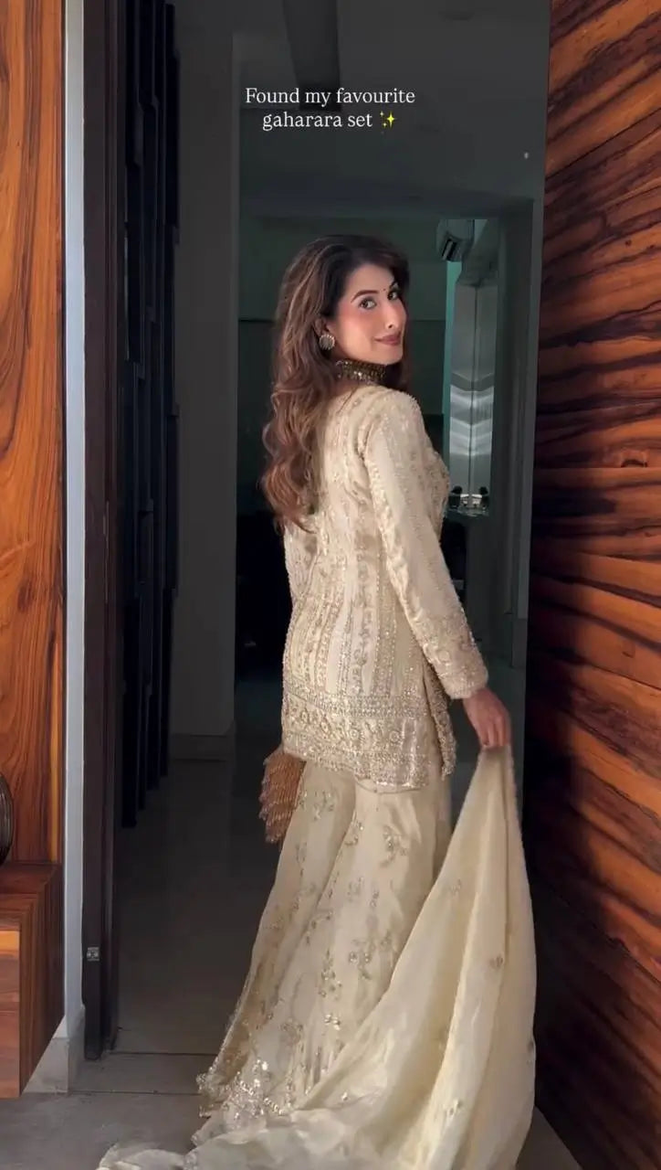 Luxe Georgette Bollywood Style Embroidered Partywear Gharara Set