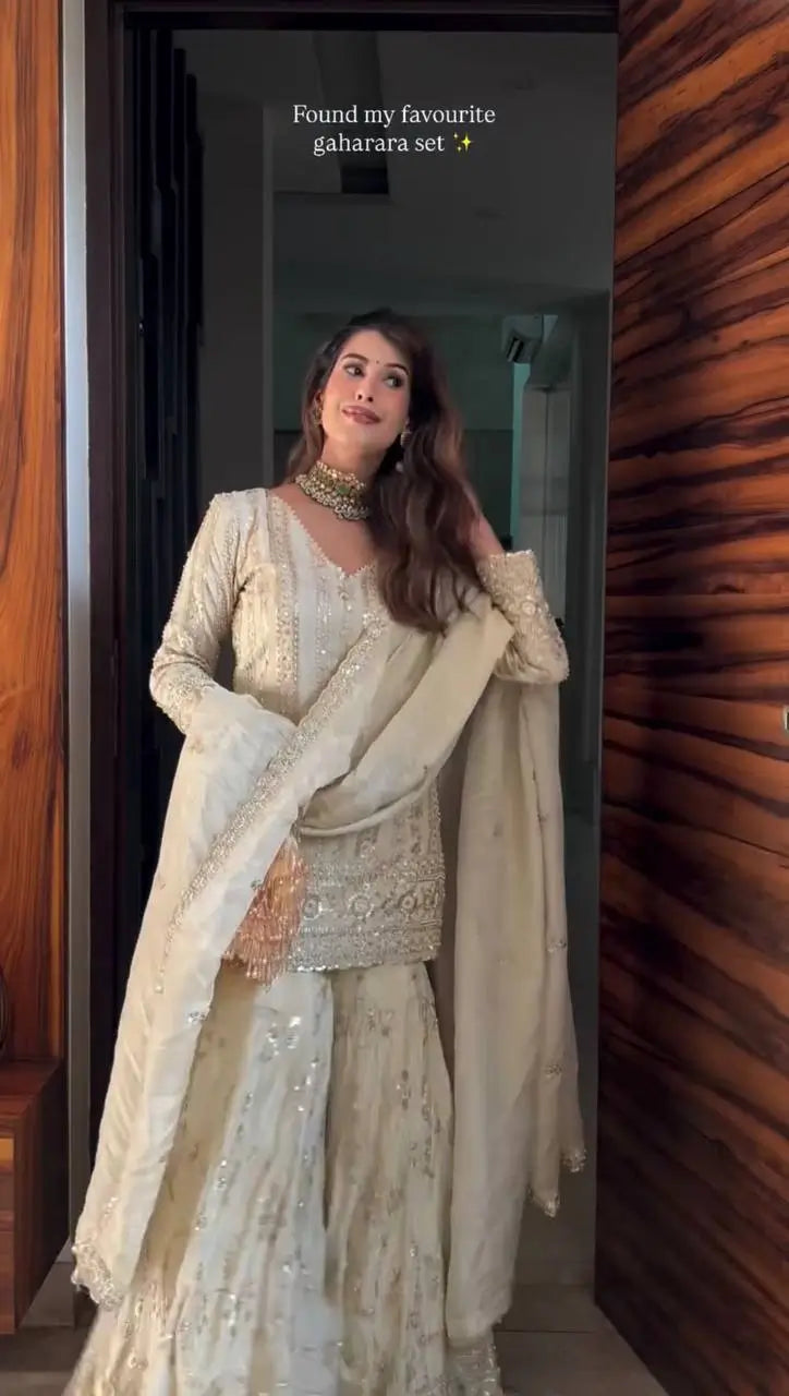 Luxe Georgette Bollywood Style Embroidered Partywear Gharara Set