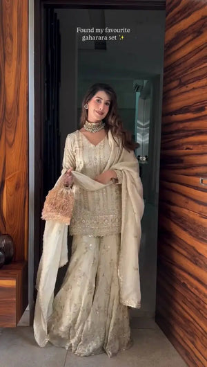 Luxe Georgette Bollywood Style Embroidered Partywear Gharara Set