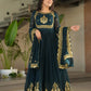 Luxury Designer Gown with Dupatta – Faux Blooming Georgette with Zari & Sequins Embroidery