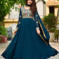 Luxury Faux Blooming Embroidered Gown with Dupatta | Party & Wedding Wear Outfit for Women – Maroon & Rama