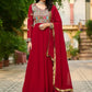 Luxury Faux Blooming Embroidered Gown with Dupatta | Party & Wedding Wear Outfit for Women – Maroon & Rama