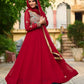 Luxury Faux Blooming Embroidered Gown with Dupatta | Party & Wedding Wear Outfit for Women – Maroon & Rama