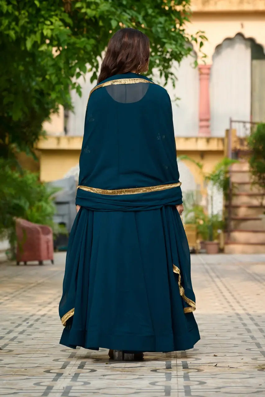 Luxury Faux Blooming Embroidered Gown with Dupatta | Party & Wedding Wear Outfit for Women – Maroon & Rama
