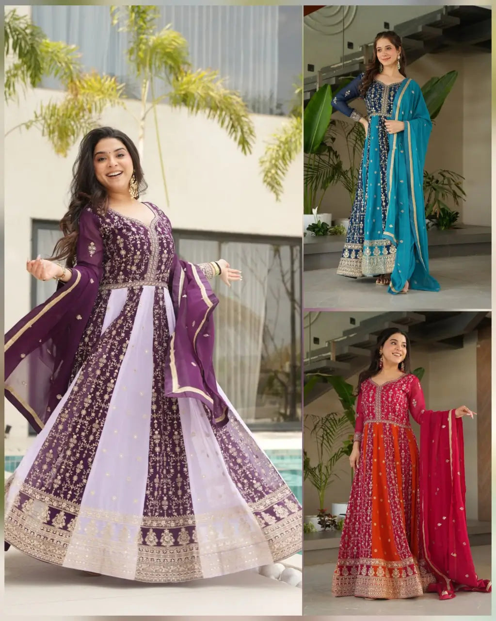 Luxury Faux Blooming Kali-Pattern Gown with Dupatta – Zari & Sequins Embroidery
