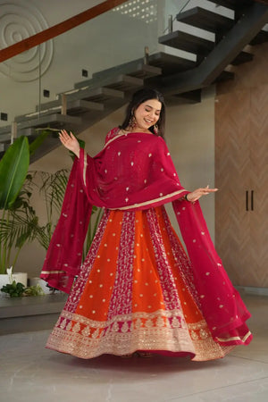 Luxury Faux Blooming Kali-Pattern Gown with Dupatta – Zari & Sequins Embroidery