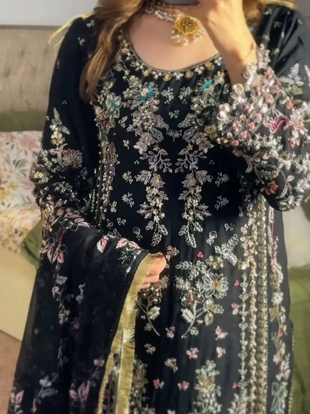 Luxury Faux Georgette Embroidered Palazzo Suit for Wedding and Festive Wear