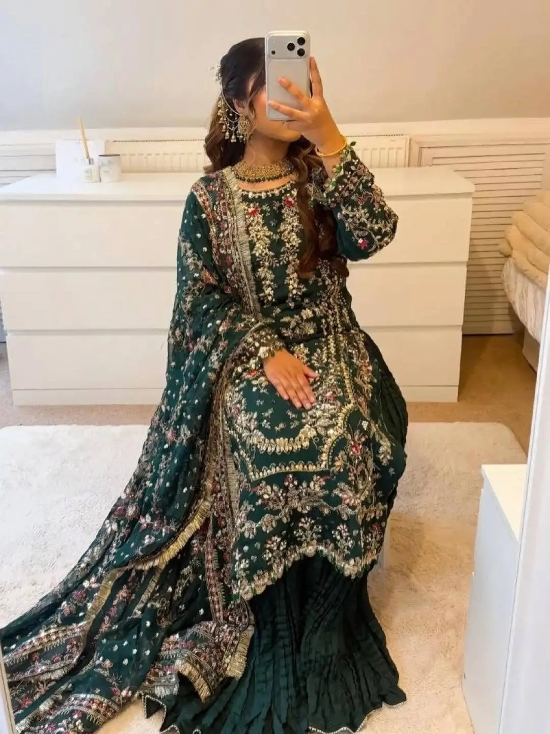 Luxury Faux Georgette Embroidered Palazzo Suit for Wedding and Festive Wear