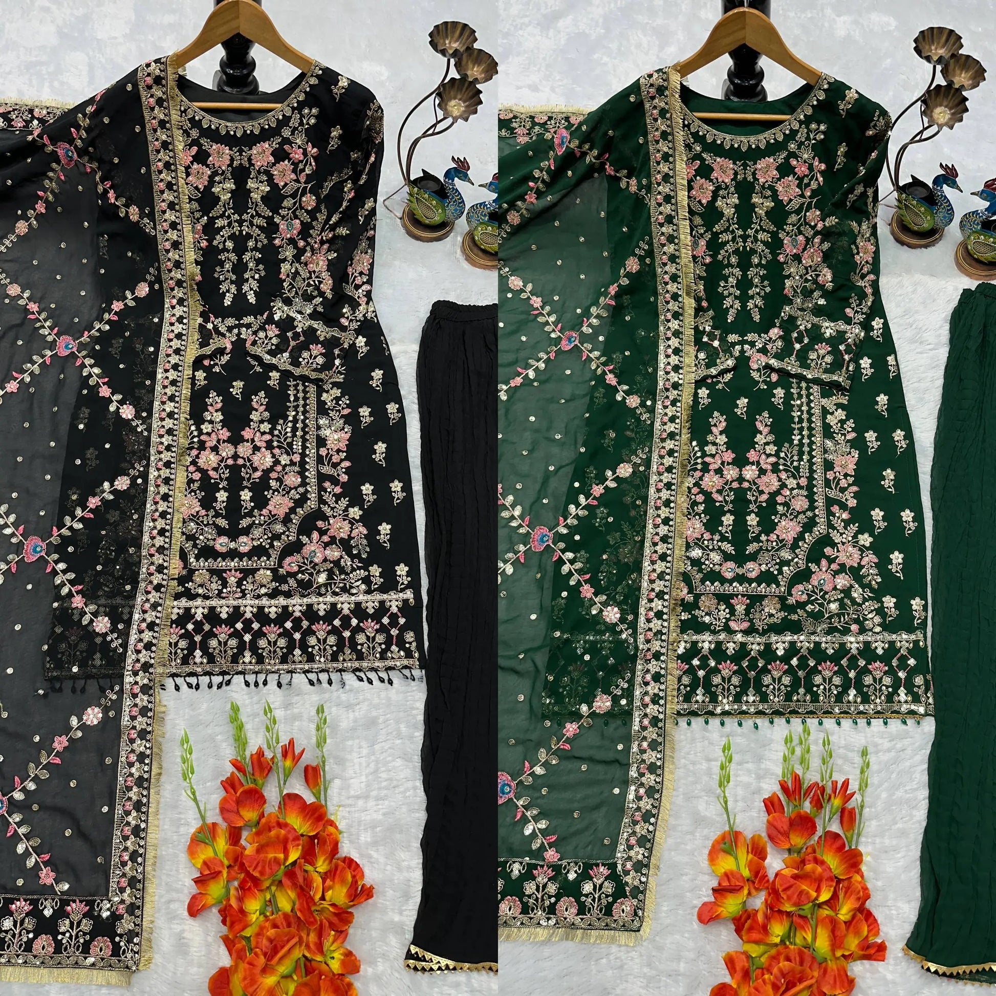 Luxury Faux Georgette Embroidered Palazzo Suit for Wedding and Festive Wear