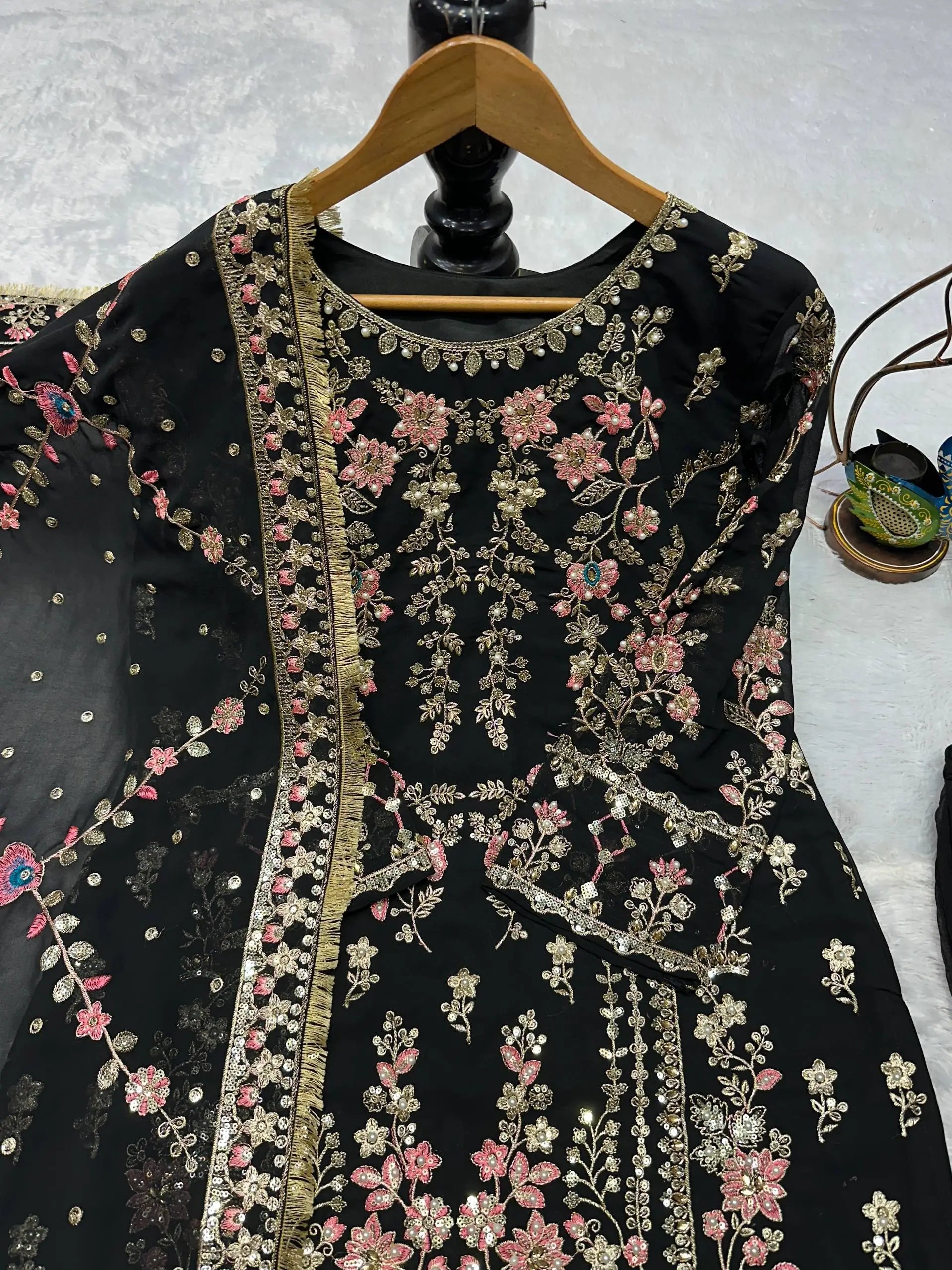 Luxury Faux Georgette Embroidered Palazzo Suit for Wedding and Festive Wear