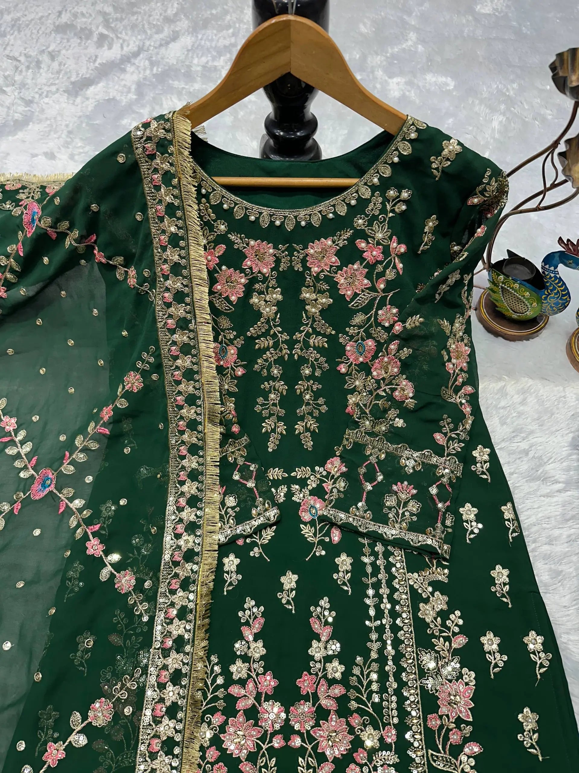 Luxury Faux Georgette Embroidered Palazzo Suit for Wedding and Festive Wear