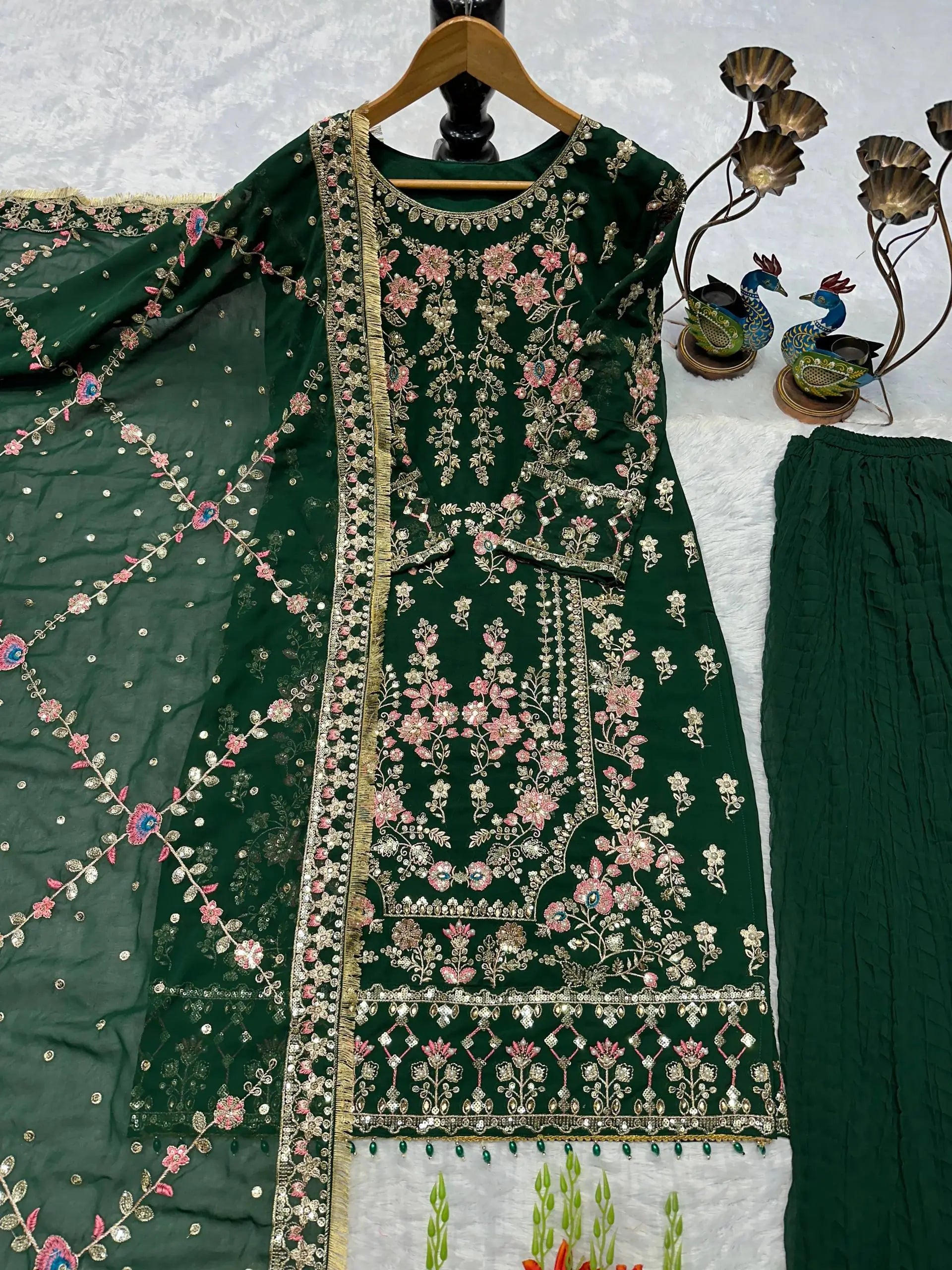 Luxury Faux Georgette Embroidered Palazzo Suit for Wedding and Festive Wear