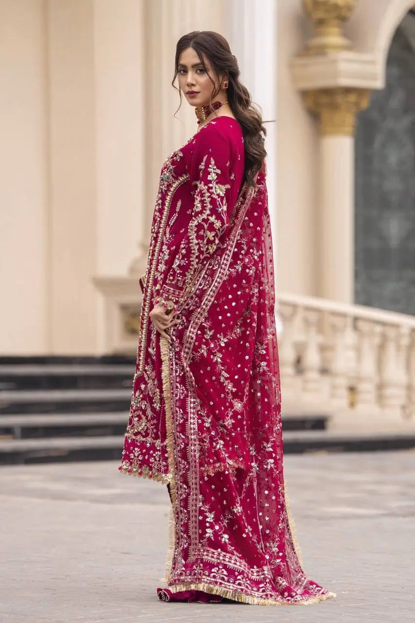 Luxury Faux Georgette Embroidered Palazzo Suit for Wedding and Festive Wear