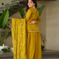 Luxury Fendy Kurti Sharara Set with Dupatta | Embroidered Party Wear Set for Women – Wine & Mehendi