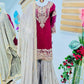 Luxury Maroon Fox Georgette Sharara Suit with Coding Sequin Embroidery & Dupatta