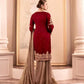 Luxury Maroon Fox Georgette Sharara Suit with Coding Sequin Embroidery & Dupatta