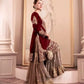 Luxury Maroon Fox Georgette Sharara Suit with Coding Sequin Embroidery & Dupatta