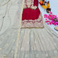 Luxury Maroon Fox Georgette Sharara Suit with Coding Sequin Embroidery & Dupatta