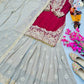 Luxury Maroon Fox Georgette Sharara Suit with Coding Sequin Embroidery & Dupatta