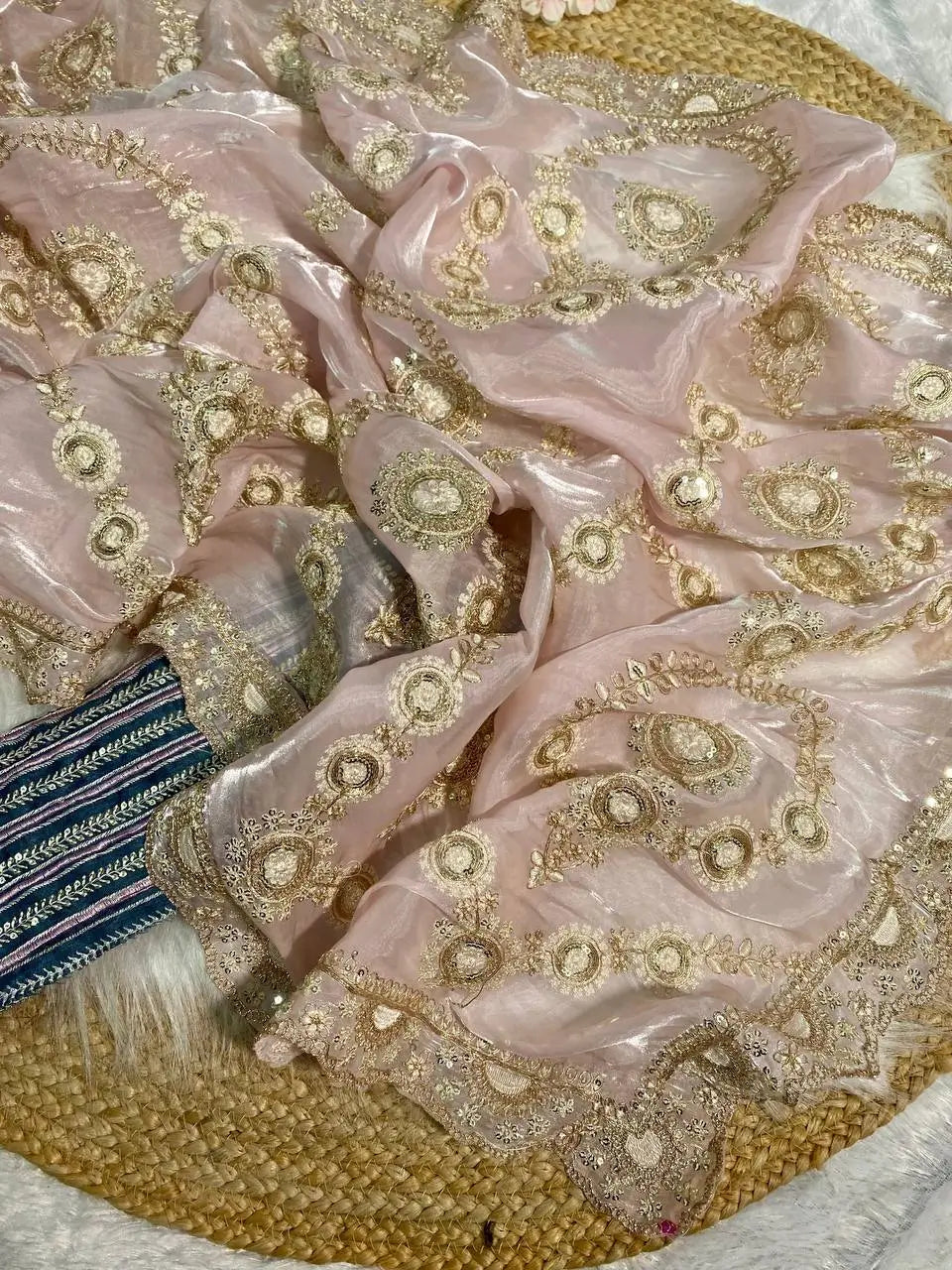 Luxury Satin Organza Embroidered Saree Set