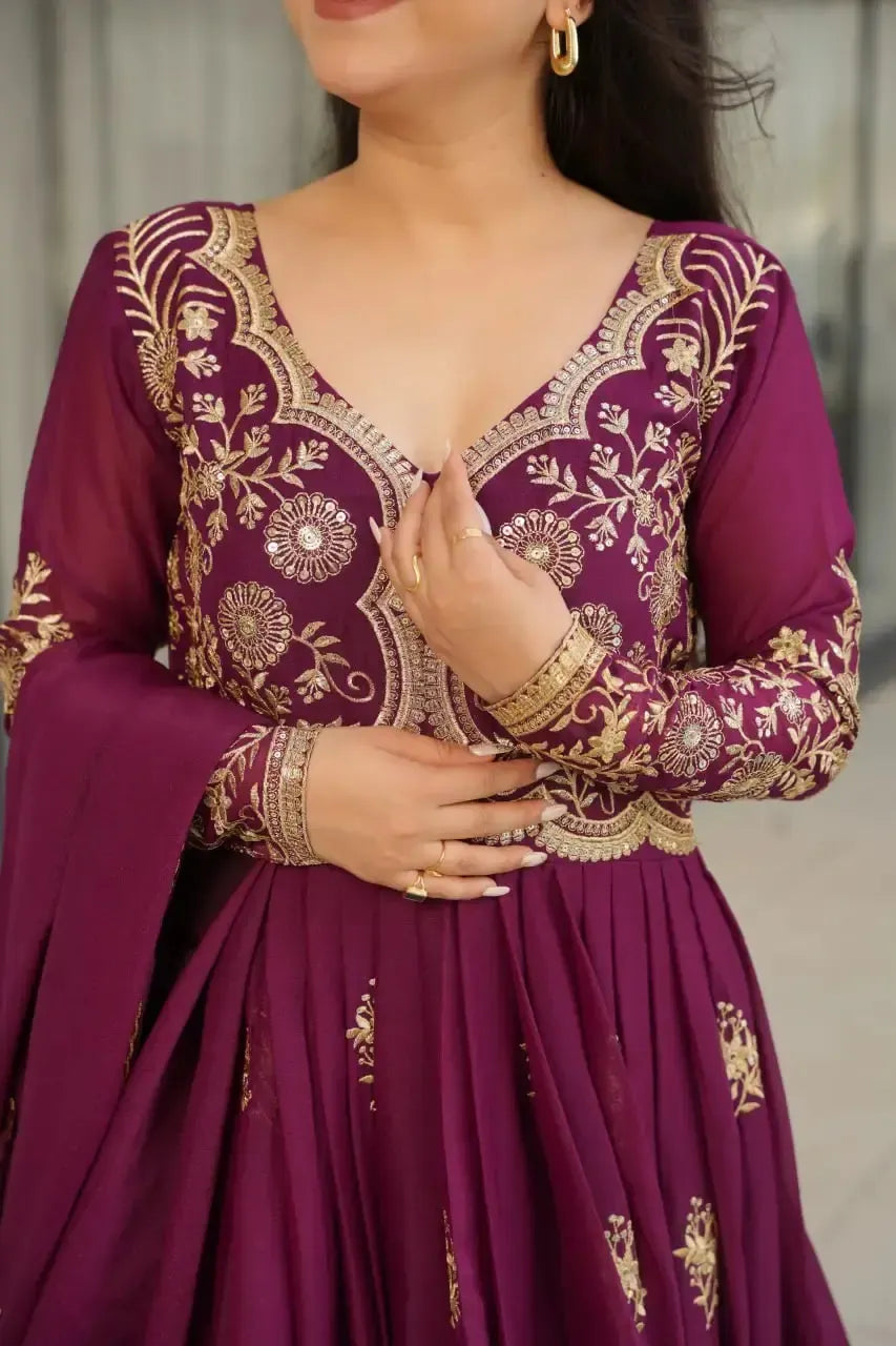 Luxury Star Georgette Gown with Dupatta – Zari & Sequins Embroidery
