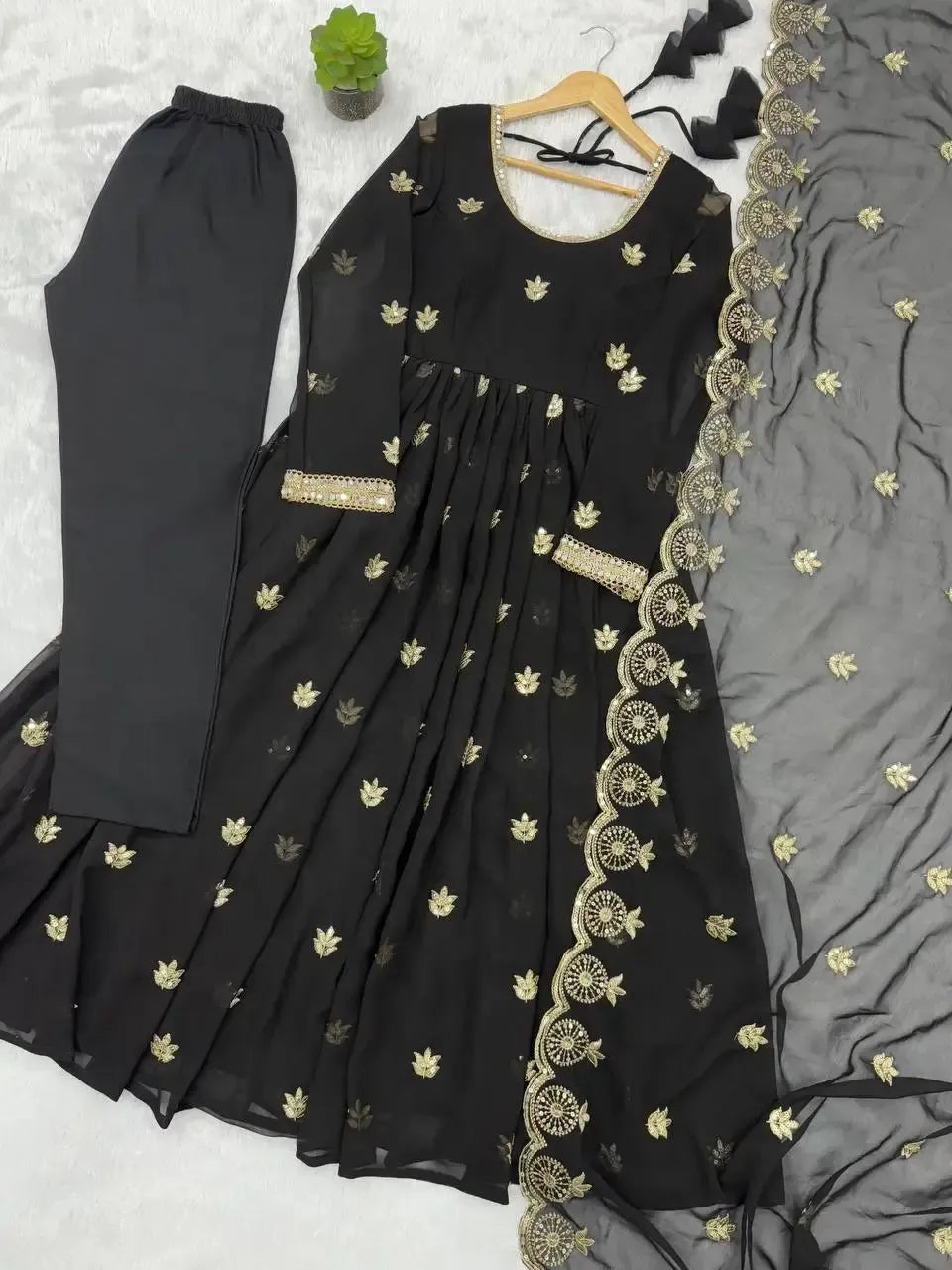 Luxury Star Georgette Gown with Dupatta – Zari & Sequins Embroidery