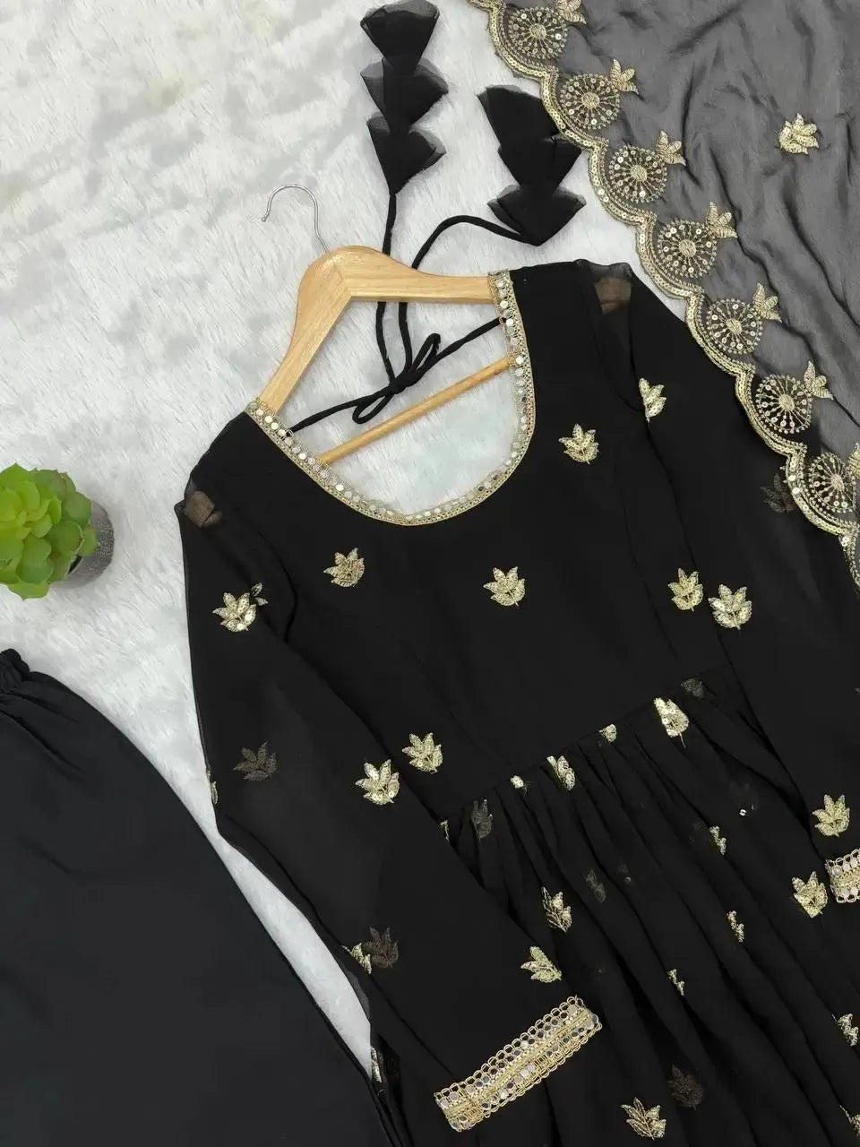 Luxury Star Georgette Gown with Dupatta – Zari & Sequins Embroidery