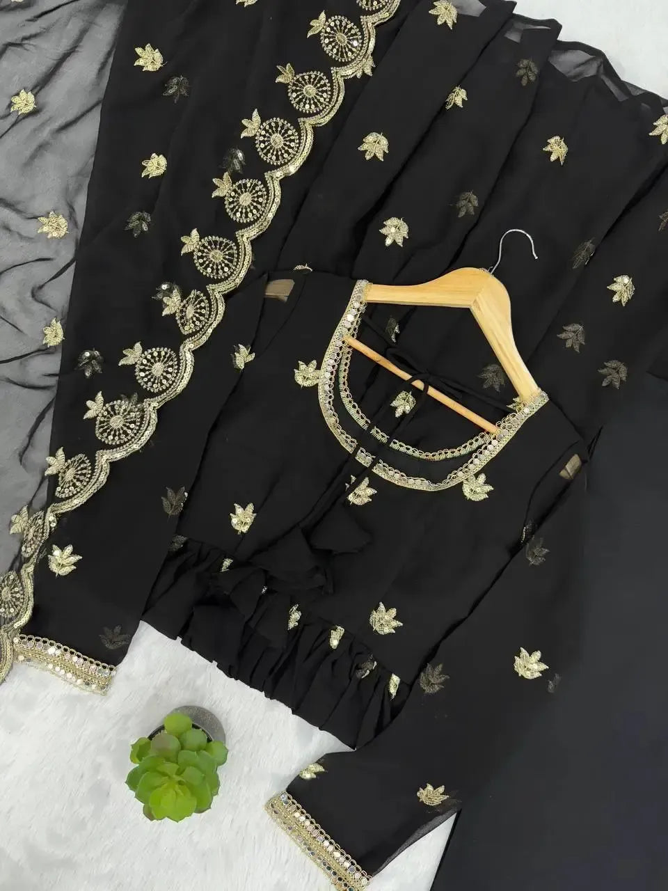 Luxury Star Georgette Gown with Dupatta – Zari & Sequins Embroidery