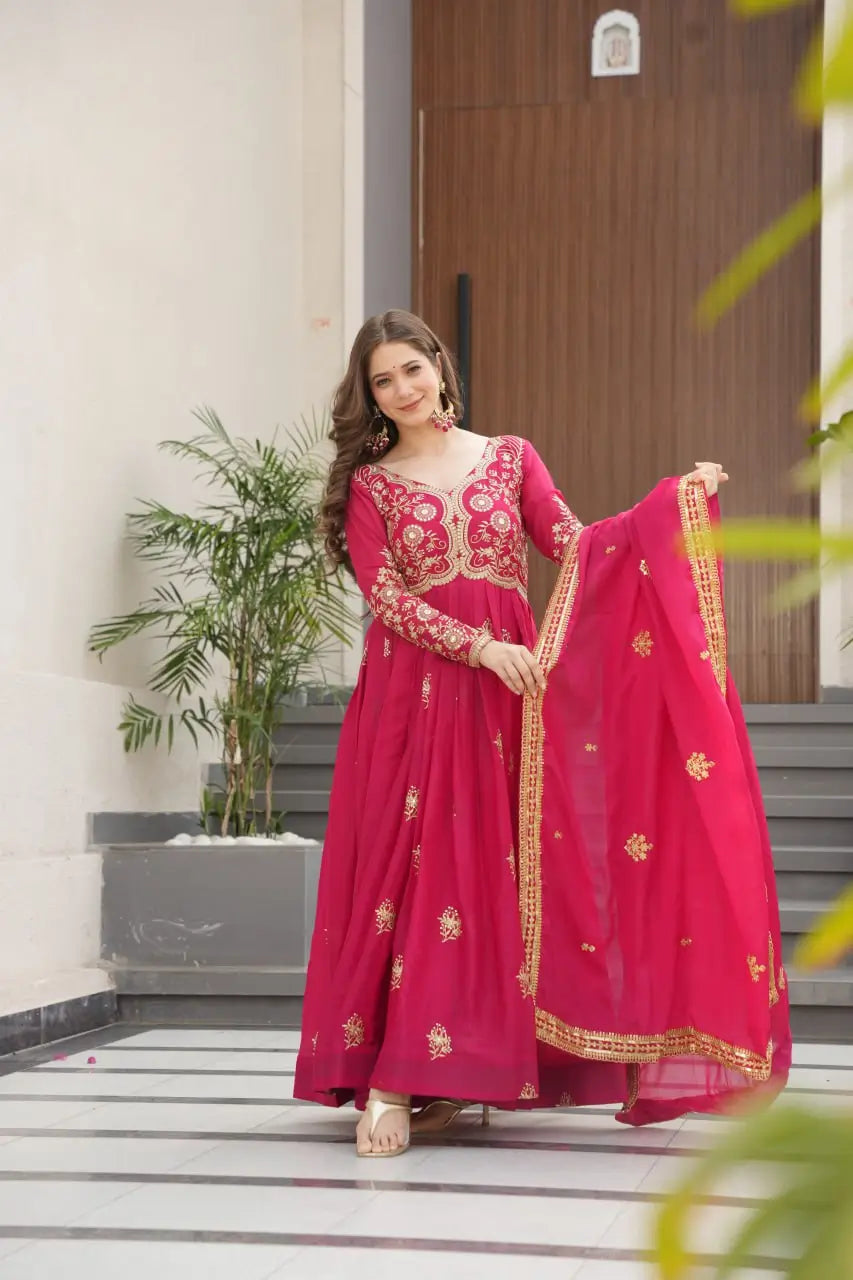 Luxury Star Georgette Gown with Dupatta – Zari & Sequins Embroidery