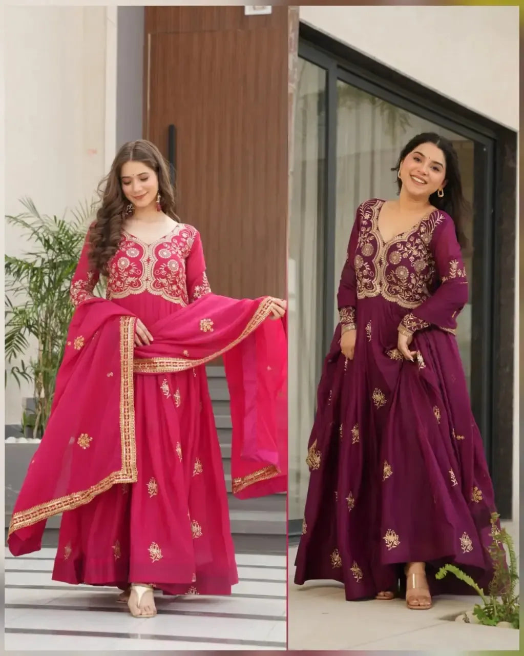 Luxury Star Georgette Gown with Dupatta – Zari & Sequins Embroidery