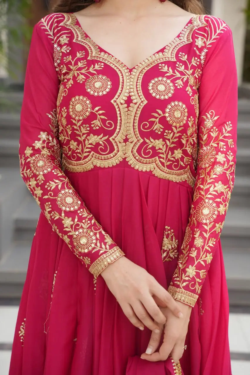 Luxury Star Georgette Gown with Dupatta – Zari & Sequins Embroidery