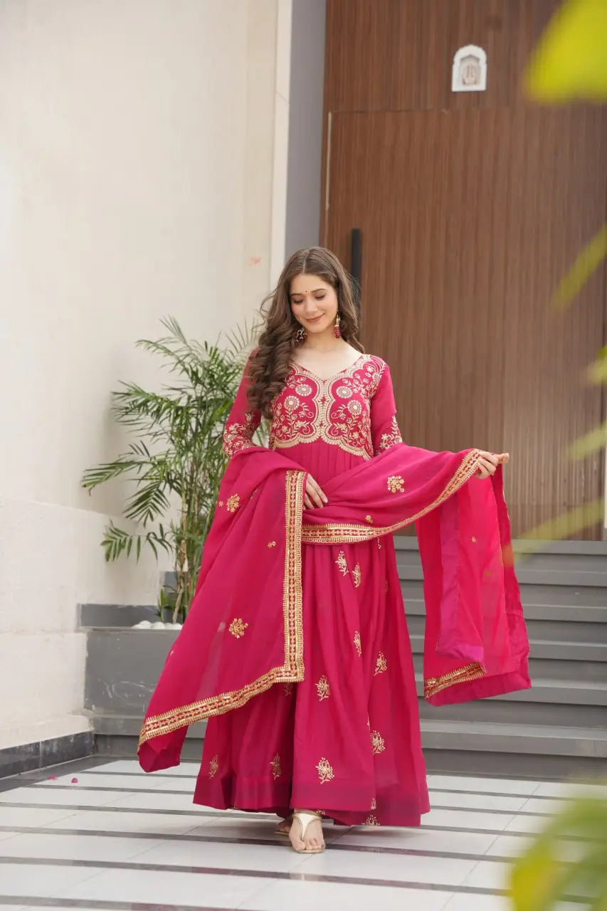 Luxury Star Georgette Gown with Dupatta – Zari & Sequins Embroidery
