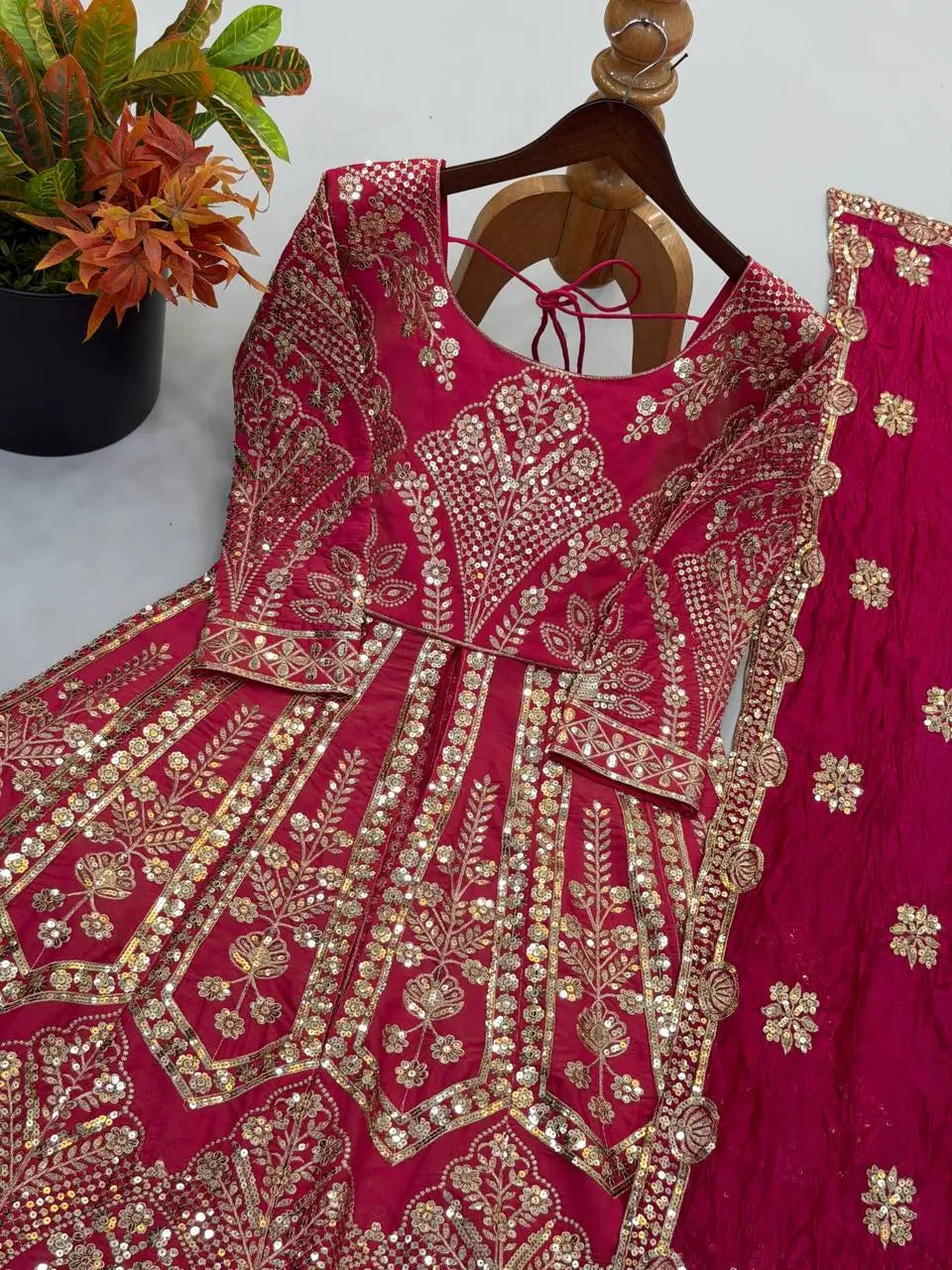Magenta Mirror Jacket Lehenga
