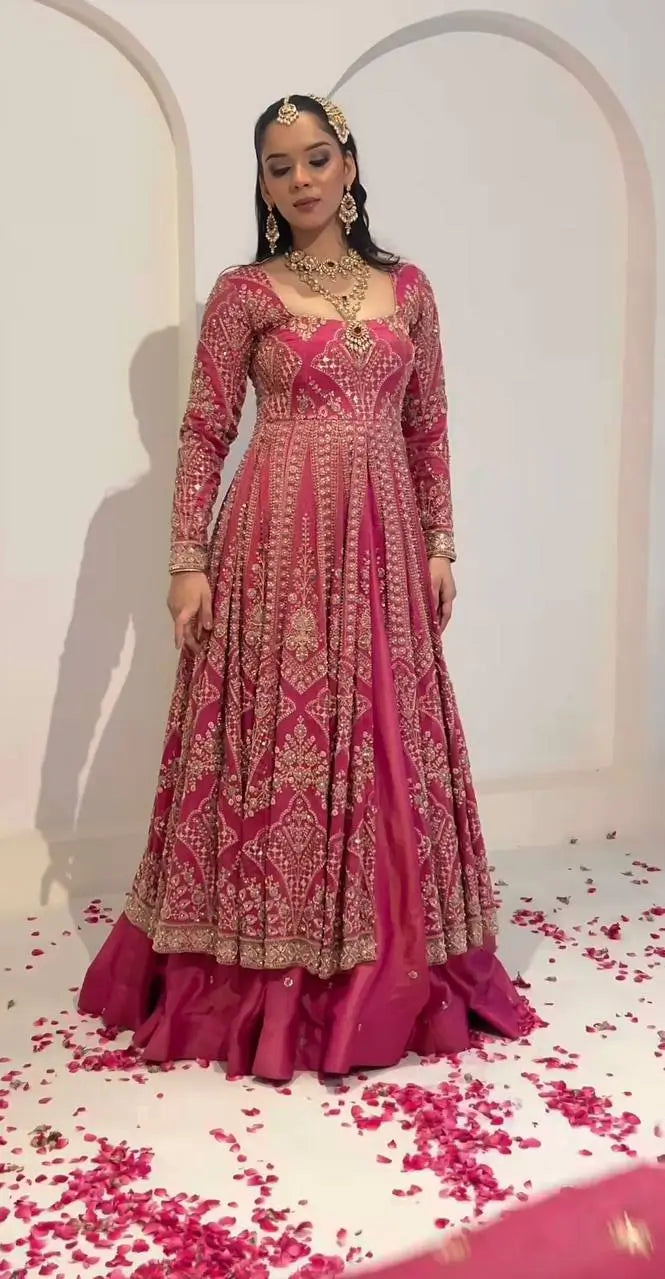 Magenta Mirror Jacket Lehenga
