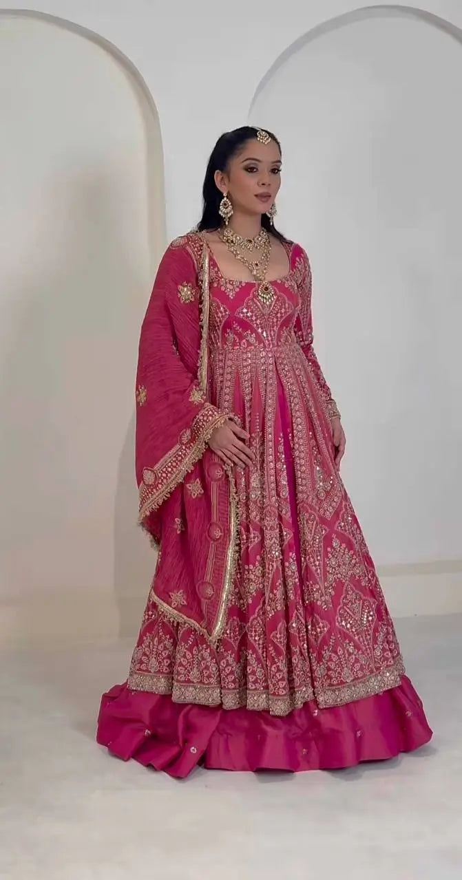 Magenta Mirror Jacket Lehenga