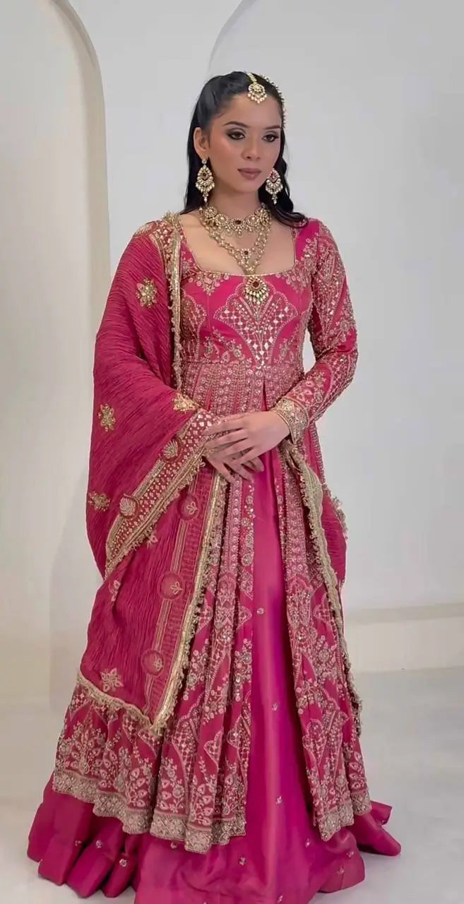 Magenta Mirror Jacket Lehenga