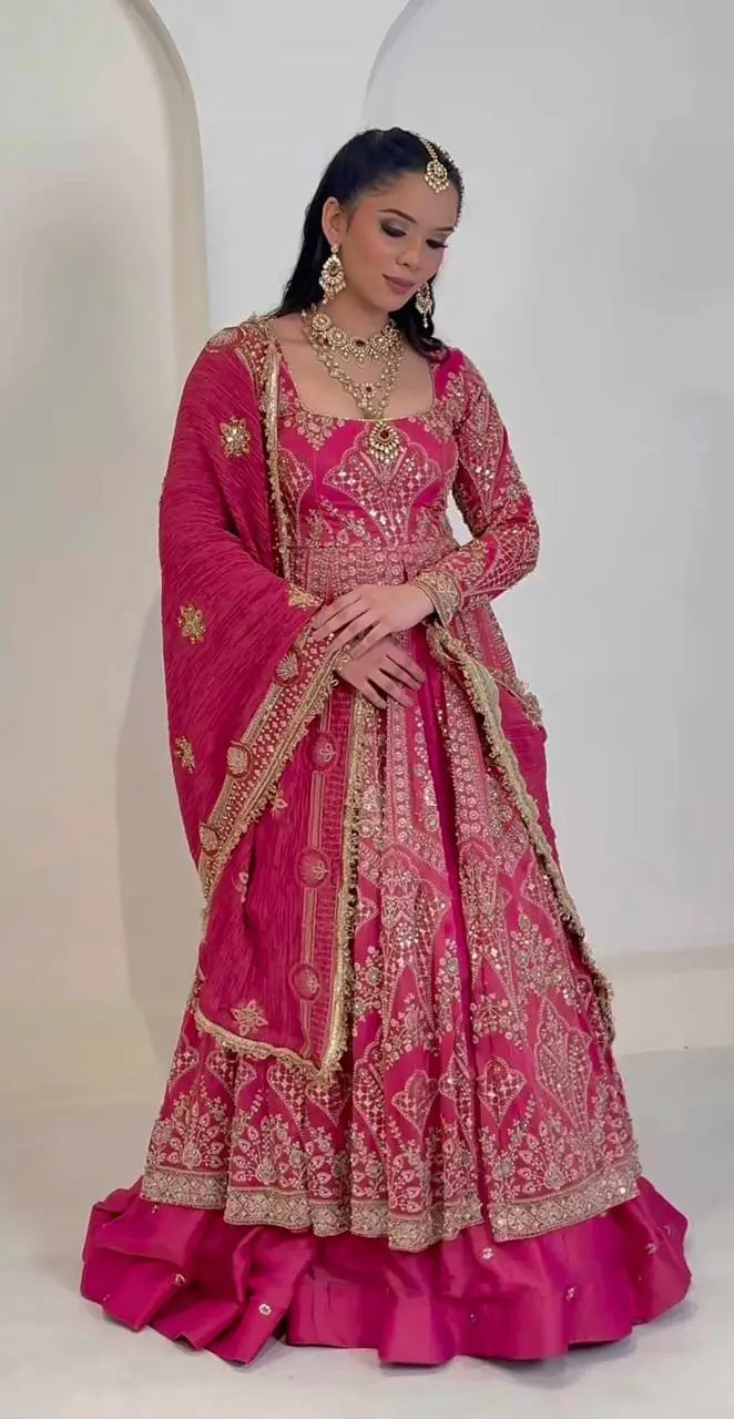 Magenta Mirror Jacket Lehenga