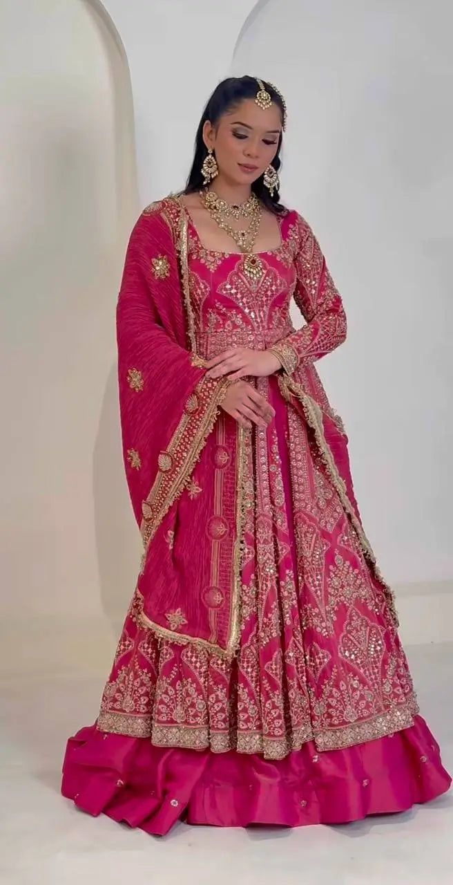 Magenta Mirror Jacket Lehenga