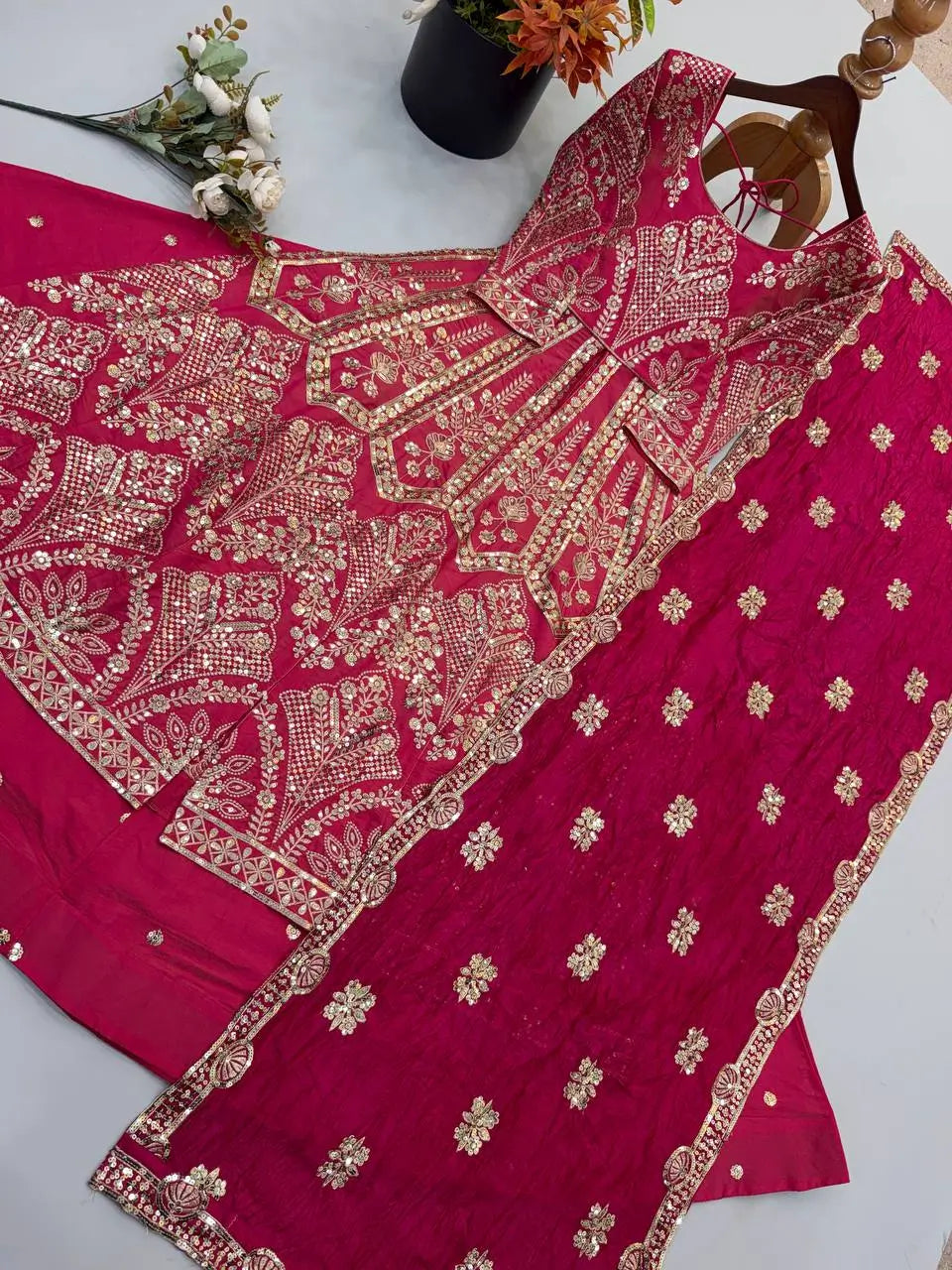 Magenta Mirror Jacket Lehenga