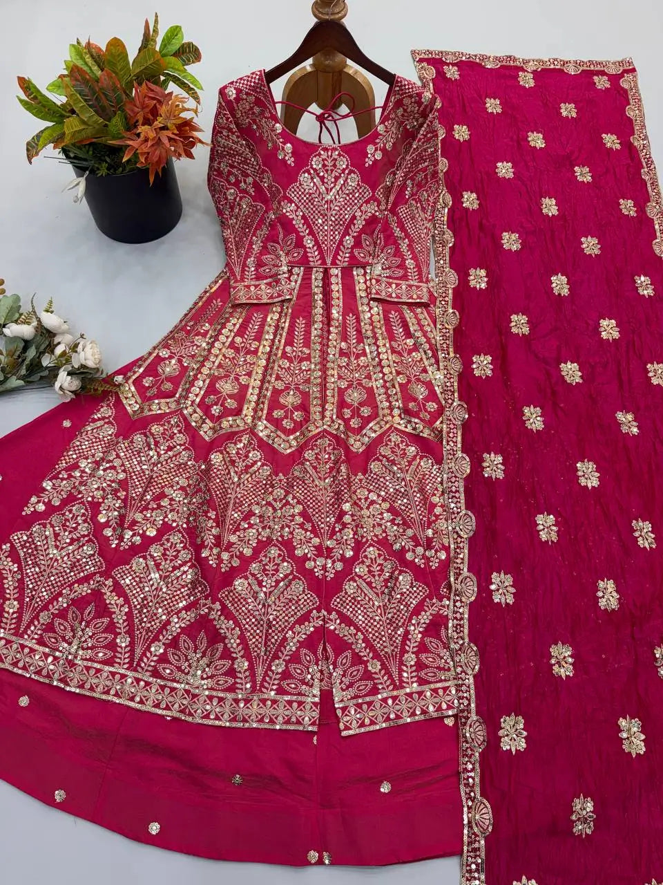Magenta Mirror Jacket Lehenga