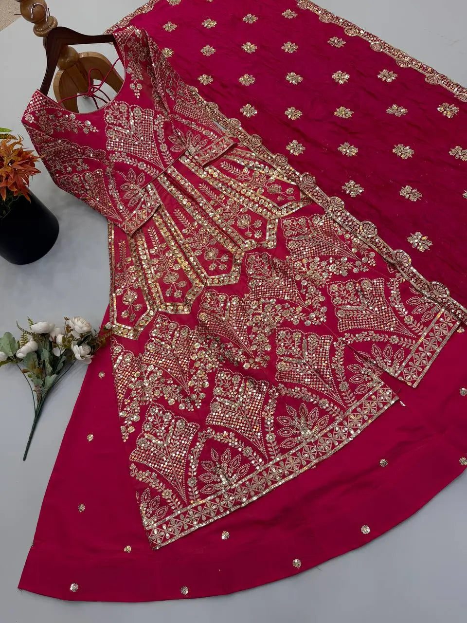 Magenta Mirror Jacket Lehenga