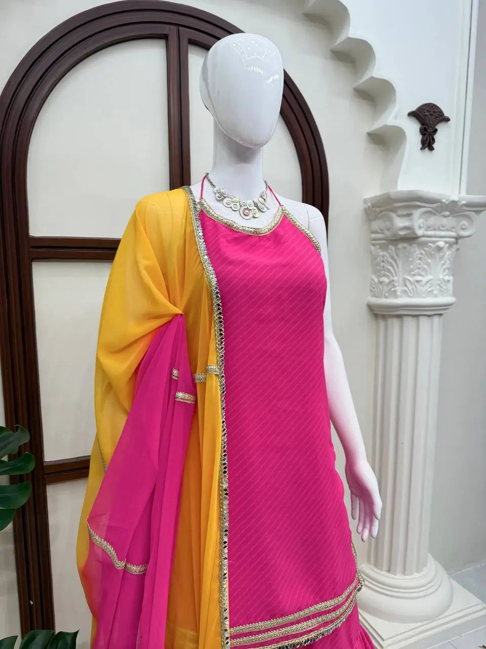 Magenta Mirror Lace Sharara Set